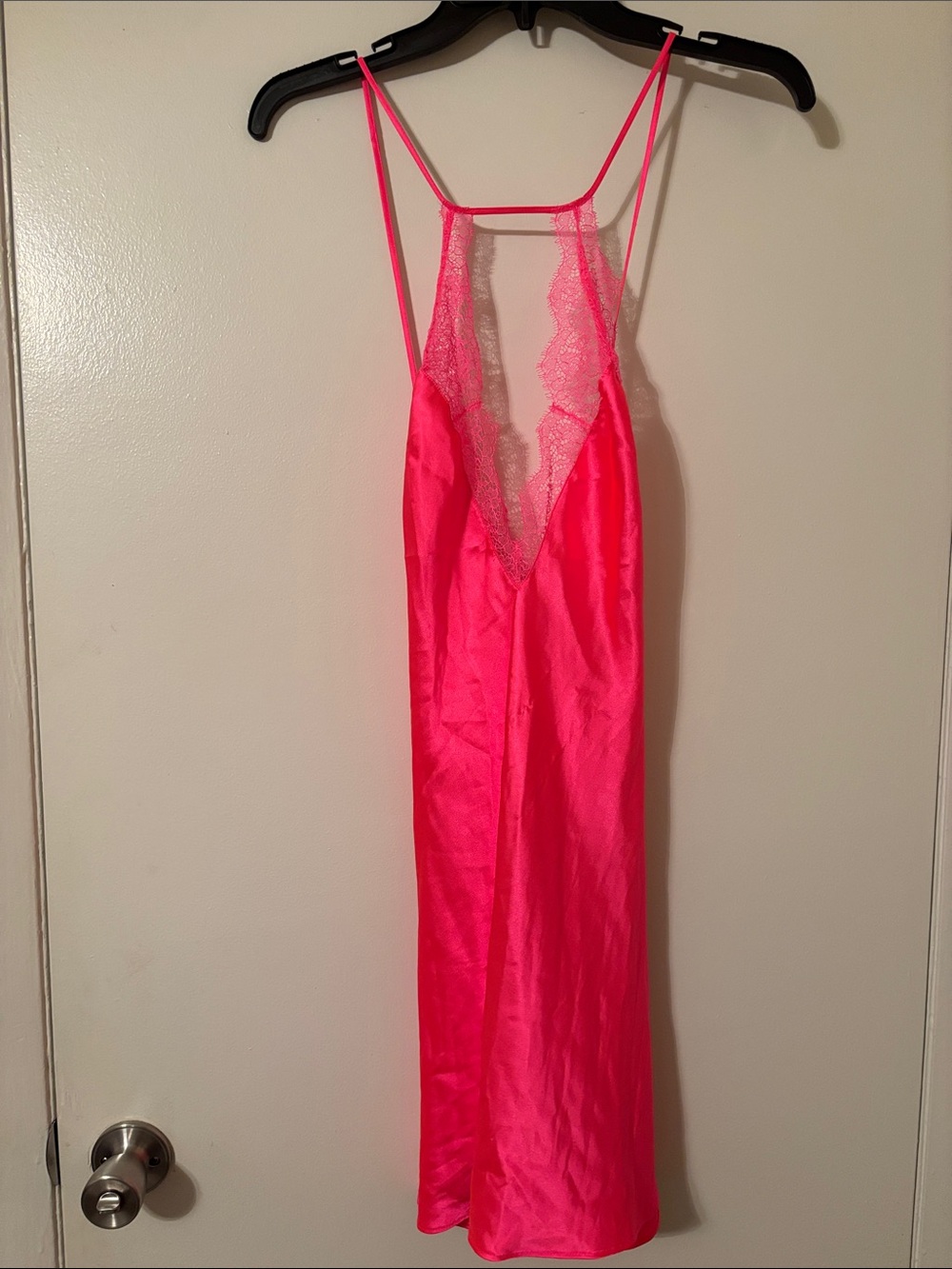 Victoria's Secret Hot Pink Satin Lace-Trim Chemise